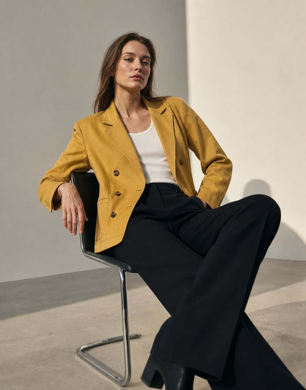 Theory Mustard Yellow Double Breasted Blazer Jacket Size 4